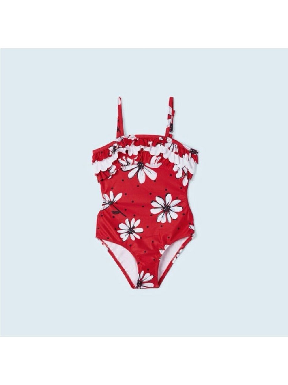 Size 7 Girls Mayoral Red and White Floral Kids One Piece Swimsuit